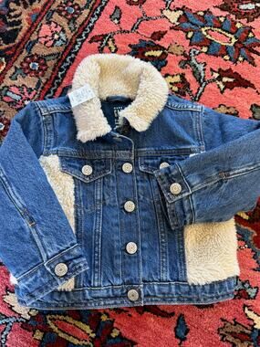 NWT Baby Gap Girls Denim Icon Sherpa jacket coat Heart 2T 24 mos Jean